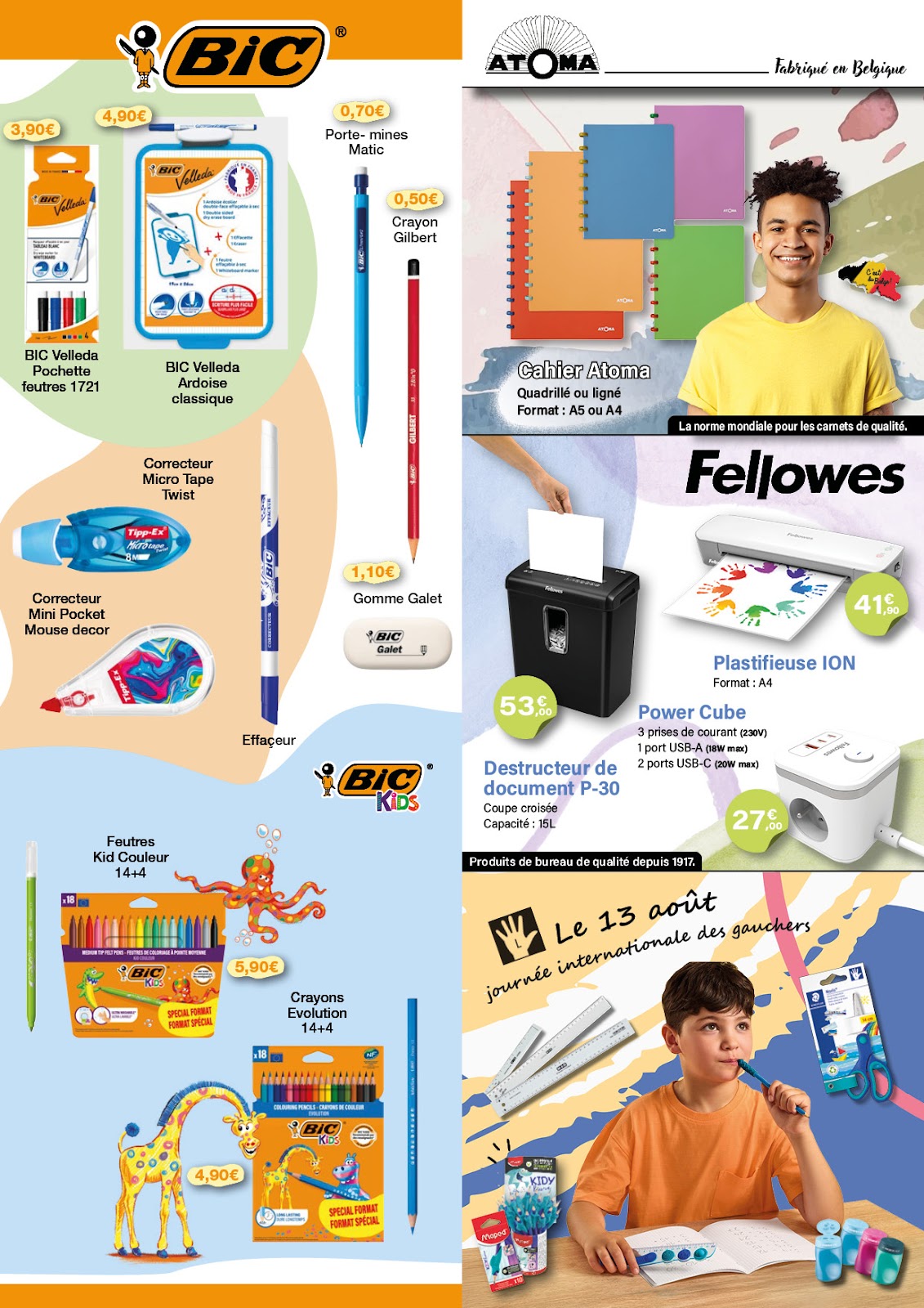 Cahiers Atoma, BIC Velleda, Fellowes, LAMY et Maped