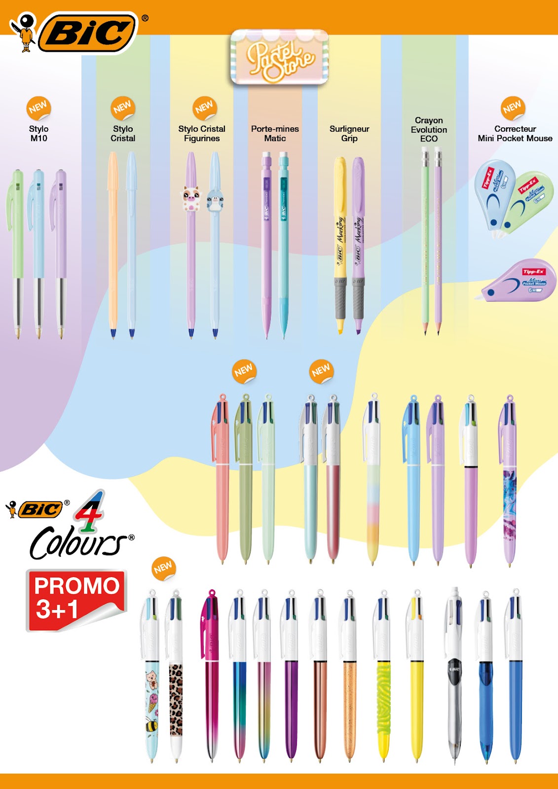 Gamme BIC Pastel Store et promo 4 Colours 3+1