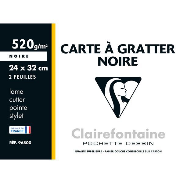 CLAIREFONTAINE CARTE A GRATER 24X32 NOIR