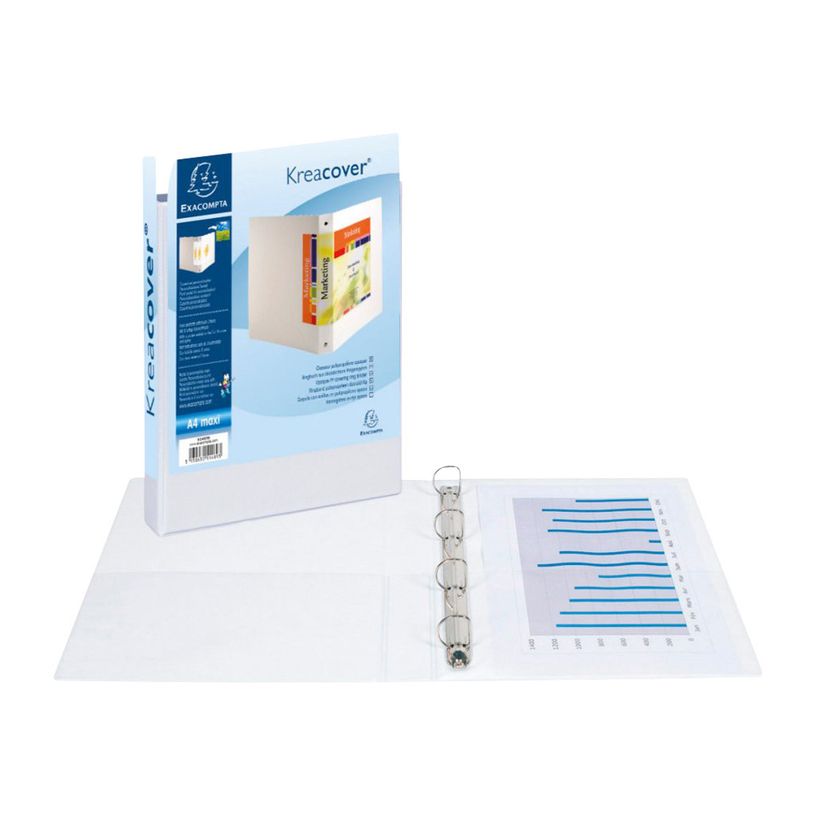 [51945E] EXACOMPTA CLASSEUR PERSONNALISABLE 4 ANNEAUX BLANC