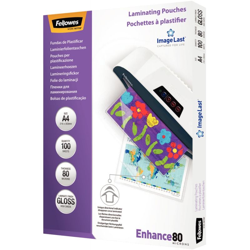 Fellowes pochettes à plastifié A4.80 microns Boîte 100 pièces