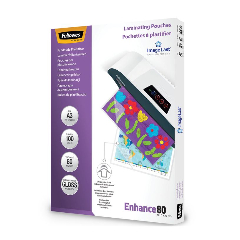 Fellowes pochettes à plastifié A3.                  .80 microns Boîte 100 pièces