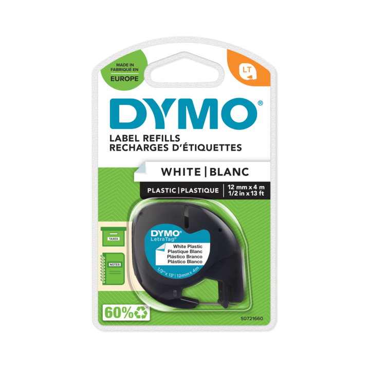 Dymo recharge LT plastique blanc 12 mm