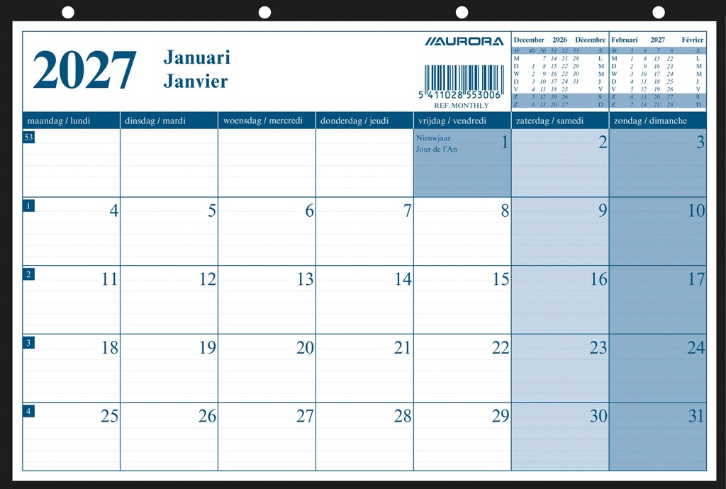 CALENDRIER MONTHLY AURORA