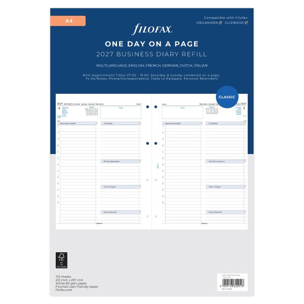 RECHARGE FILOFAX A4 1jour/page 2026