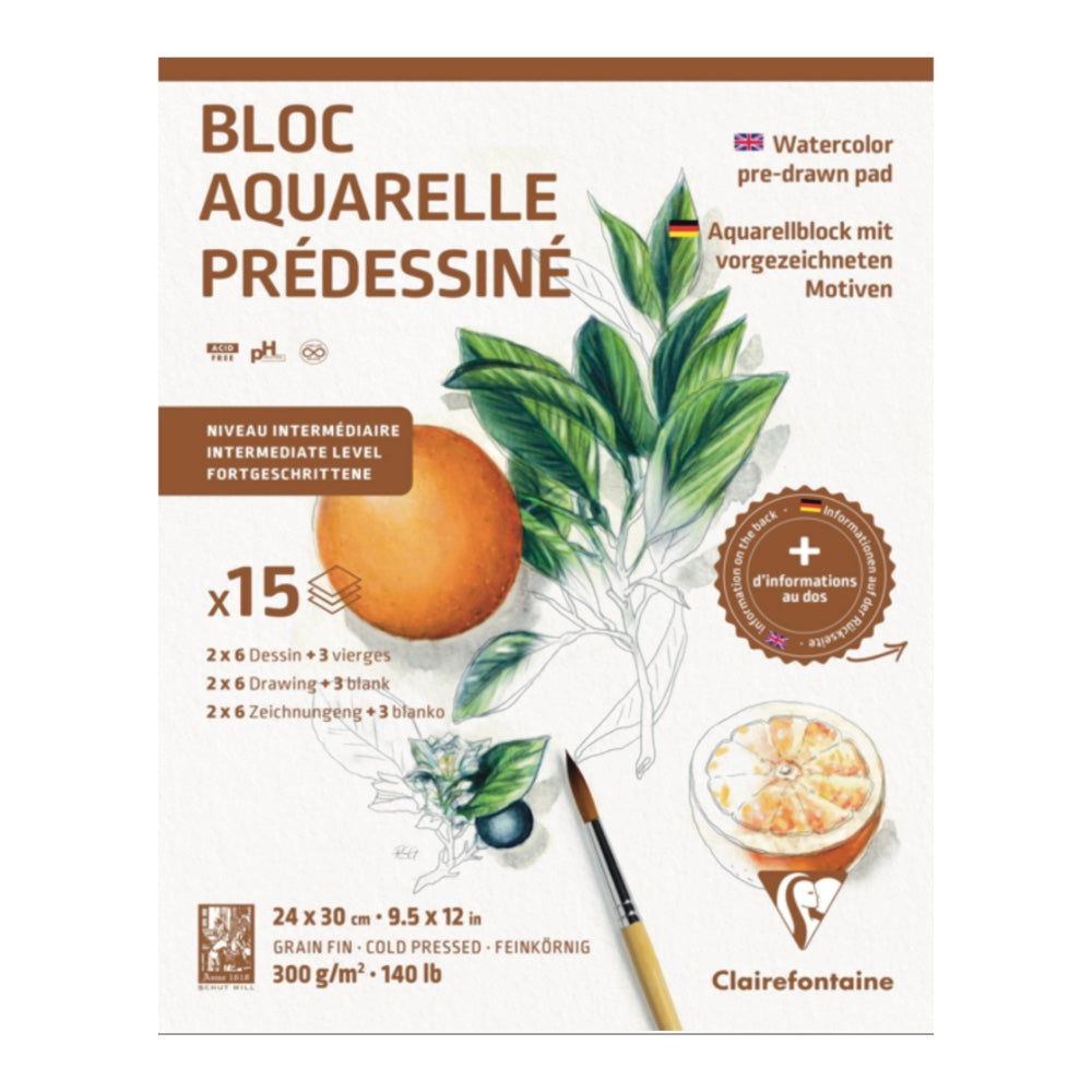 CLAIRFONTAINE BLOC AQUARELLE PREDESSINE