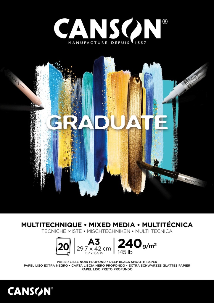 CANSON BLOC DESSIN A3 NOIR GRADUATE 240 GR